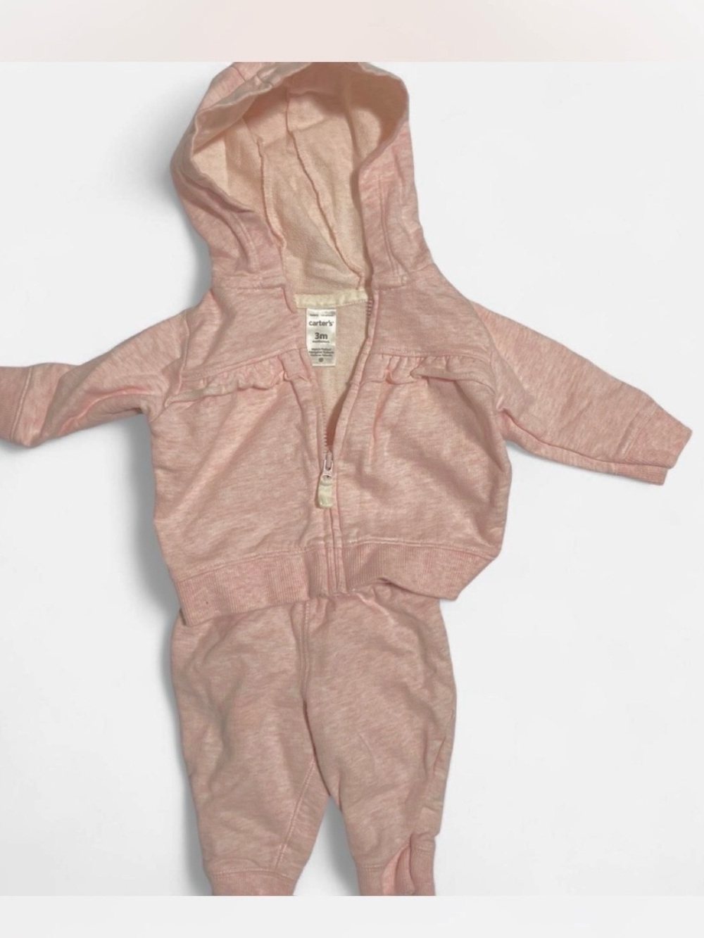 3M Carter's Pink Baby ruffled Hoodie & Pants Set light pink. NWOT